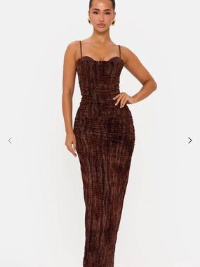 Chocolate Brown Ruched Maxi Dress with Spaghetti Straps - Women